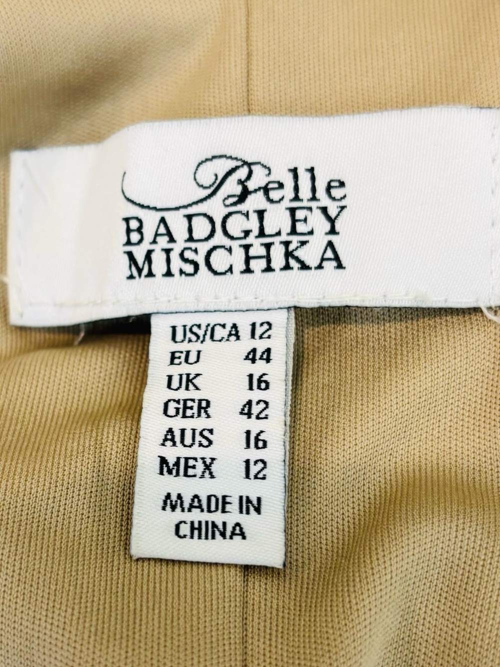 Belle Badgley Mischka Gold Bronze Sequin Cowl Back Cocktail Dress Size 12 - Picture 5 of 5
